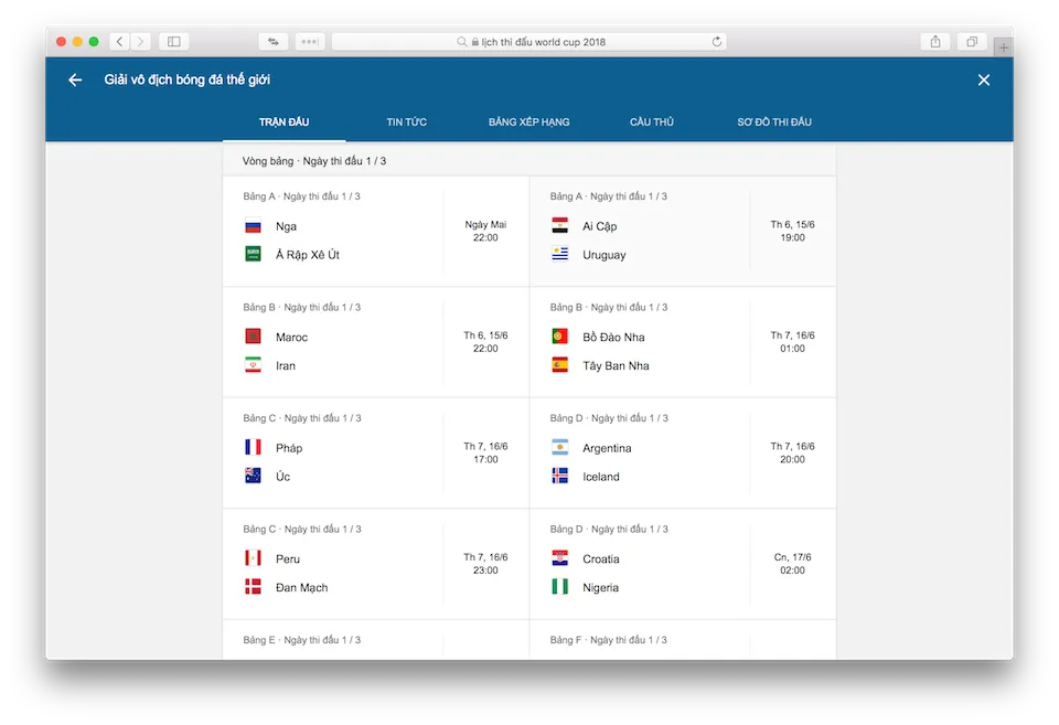 Tra cứu thông tin World Cup 2018 bằng những công cụ có sẵn của Google
