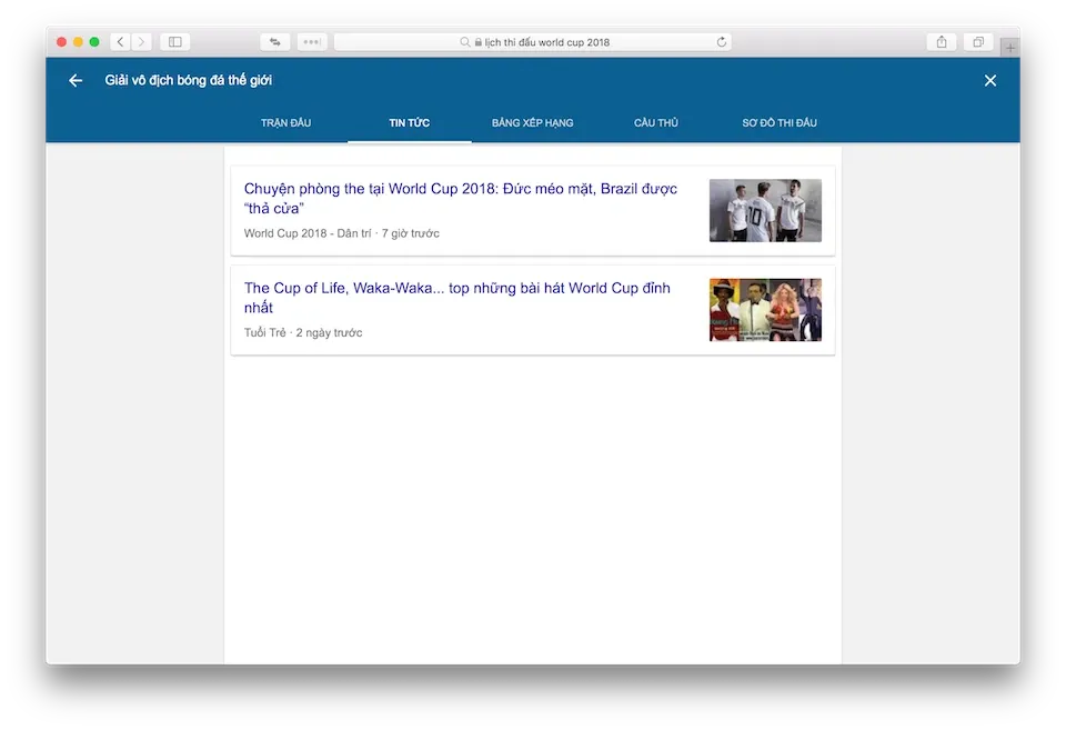 Tra cứu thông tin World Cup 2018 bằng những công cụ có sẵn của Google