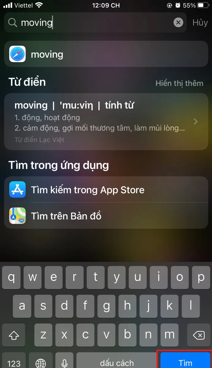 Tra cứu từ điển trên thanh công cụ tìm kiếm của iPhone nhanh chóng và tiện lợi