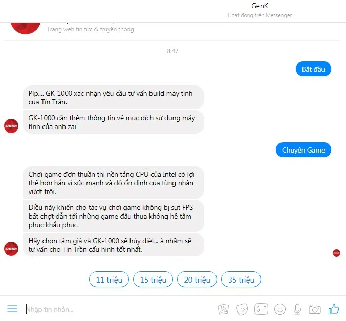 Tư vấn cấu hình máy tính tự động thông qua chatbot trên Facebook